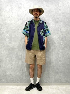 「JOURNAL STANDARD relume（ジャーナルスタンダード　レリューム）のアイテム（帽子）」を使った、JOURNAL STANDARD relumeさん（メンズ・184cm）の夏コーディネート