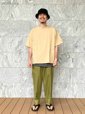 「JOURNAL STANDARD relume（ジャーナルスタンダード　レリューム）のアイテム（帽子）」を使った、JOURNAL STANDARD relumeさん（メンズ・180cm）の夏コーディネート