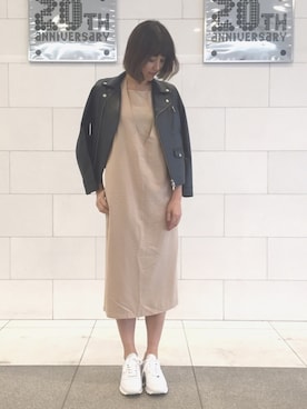「SENSE OF PLACE by URBAN RESEARCH（センスオブプレイスバイアーバンリサーチ）のアイテム（ライダースジャケット）」を使った、Satoko Furukawaさん（レディース・172cm）の春コーディネート