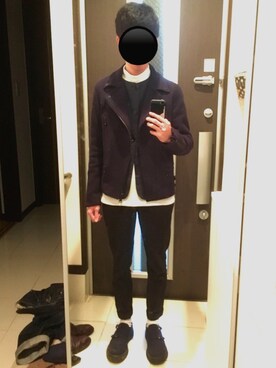 「Lui's（ルイス）のアイテム（ノーカラージャケット）」を使った、リッキーさん（メンズ・168cm）の冬コーディネート