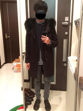 「Lui's（ルイス）のアイテム（ノーカラージャケット）」を使った、リッキーさん（メンズ・168cm）の冬コーディネート