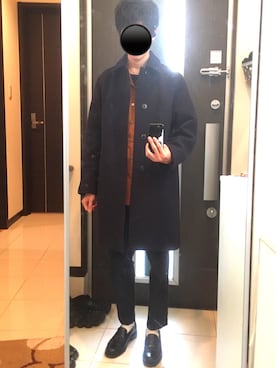 「COMOLI（コモリ）のアイテム（ステンカラーコート）」を使った、リッキーさん（メンズ・168cm）の春コーディネート
