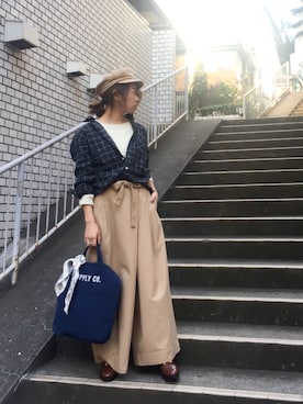 「アイテム（キャスケット）」を使った、TOMOMI KANATAさん（レディース・162cm）の冬コーディネート