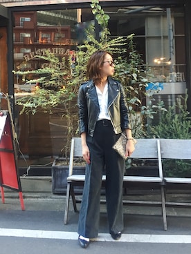 「TODAYFUL（トゥデイフル）のアイテム（ライダースジャケット）」を使った、TOMOMI KANATAさん（レディース・162cm）の冬コーディネート
