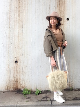 「アイテム（ミリタリージャケット）」を使った、TOMOMI KANATAさん（レディース・162cm）の春コーディネート