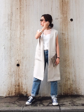 「TODAYFUL（トゥデイフル）のアイテム（ベスト）」を使った、TOMOMI KANATAさん（レディース・162cm）の夏コーディネート