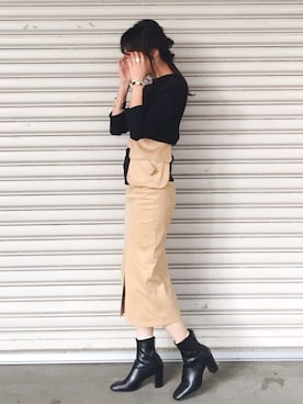 「スウェードスカート」｜TOMOMI KANATAさん（レディース・162cm）の春コーディネート