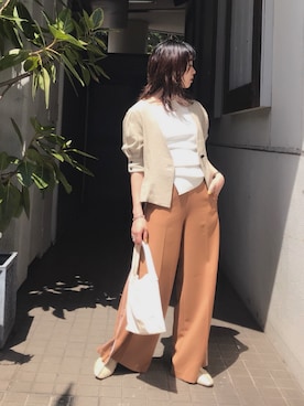 「TODAYFUL（トゥデイフル）のアイテム（ノーカラージャケット）」を使った、TOMOMI KANATAさん（レディース・162cm）の春コーディネート