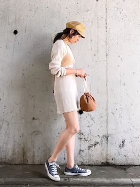 「アイテム（キャスケット）」を使った、TOMOMI KANATAさん（レディース・162cm）の春コーディネート