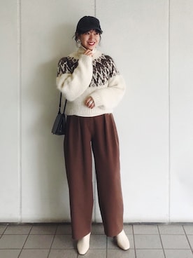 「VINTAGE（ヴィンテージ）のアイテム（帽子）」を使った、TOMOMI KANATAさん（レディース・162cm）の秋コーディネート