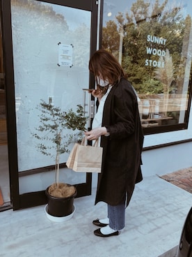 「ノーカラーシャツ」｜「アイテム（シャツワンピース）」を使った、amiさん（レディース・158cm）の冬コーディネート