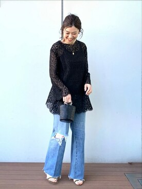 「アイテム（サンダル、グリーン系）」を使った、chiekoさん（レディース・162cm）の春コーディネート