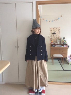 「ADAM ET ROPE'（アダムエロペ）のアイテム（ピーコート）」を使った、𝚝𝚊𝚔𝚊𝚔𝚘さん（レディース・150cm）の冬コーディネート