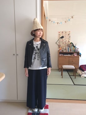 「ADAM ET ROPE'（アダムエロペ）のアイテム（ライダースジャケット）」を使った、𝚝𝚊𝚔𝚊𝚔𝚘さん（レディース・150cm）の春コーディネート