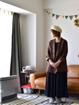 「部屋撮り」｜「アイテム（ハンチング/ベレー帽）」を使った、𝚝𝚊𝚔𝚊𝚔𝚘さん（レディース・150cm）の春コーディネート