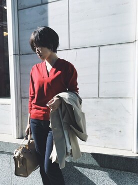 「MK MICHEL KLEIN（エムケーミッシェルクラン）のアイテム（トレンチコート）」を使った、MKミッシェルクランさん（レディース・158cm）の冬コーディネート