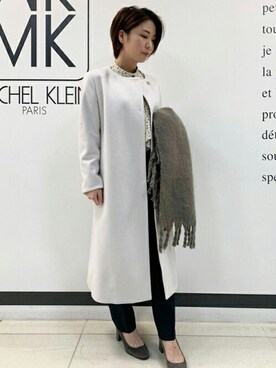 「MK MICHEL KLEIN（エムケーミッシェルクラン）のアイテム（ノーカラーコート）」を使った、MKミッシェルクランさん（レディース・152cm）の秋コーディネート