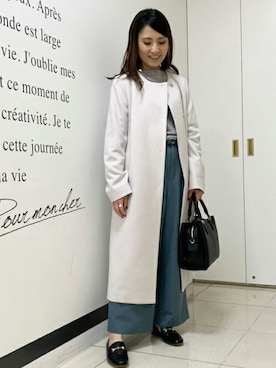 「MK MICHEL KLEIN（エムケーミッシェルクラン）のアイテム（ノーカラーコート）」を使った、MKミッシェルクランさん（レディース・152cm）の冬コーディネート