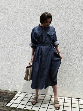 「MK MICHEL KLEIN（エムケーミッシェルクラン）のアイテム（シャツワンピース）」を使った、MKミッシェルクランさん（レディース・158cm）の夏コーディネート