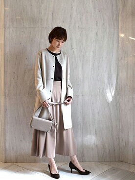「MK MICHEL KLEIN（エムケーミッシェルクラン）のアイテム（ノーカラーコート）」を使った、MKミッシェルクランさん（レディース・165cm）の秋コーディネート