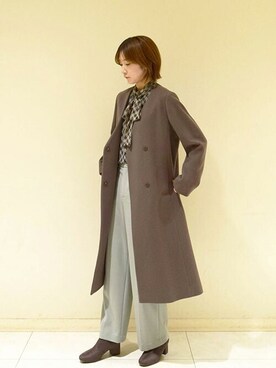 「MK MICHEL KLEIN（エムケーミッシェルクラン）のアイテム（ノーカラーコート）」を使った、MKミッシェルクランさん（レディース・165cm）の冬コーディネート
