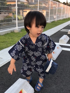 「COMME CA DU MODE（コムサデモード）のアイテム（帽子）」を使った、Allenさん（キッズ・80cm）の夏コーディネート