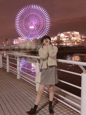 「Ray Cassin」｜「アイテム（ハンチング/ベレー帽）」を使った、桃さん（レディース・163cm）の秋コーディネート