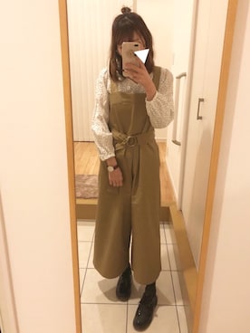 「チノ」｜「アイテム（オールインワン・サロペット）」を使った、桃さん（レディース・163cm）の春コーディネート