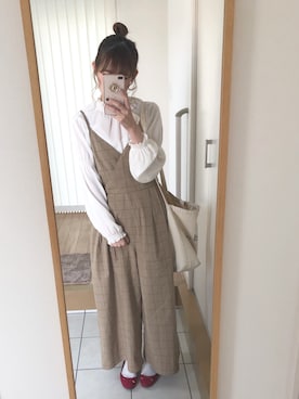 「カシュクール」｜「アイテム（サロペット/オーバーオール）」を使った、桃さん（レディース・163cm）の春コーディネート