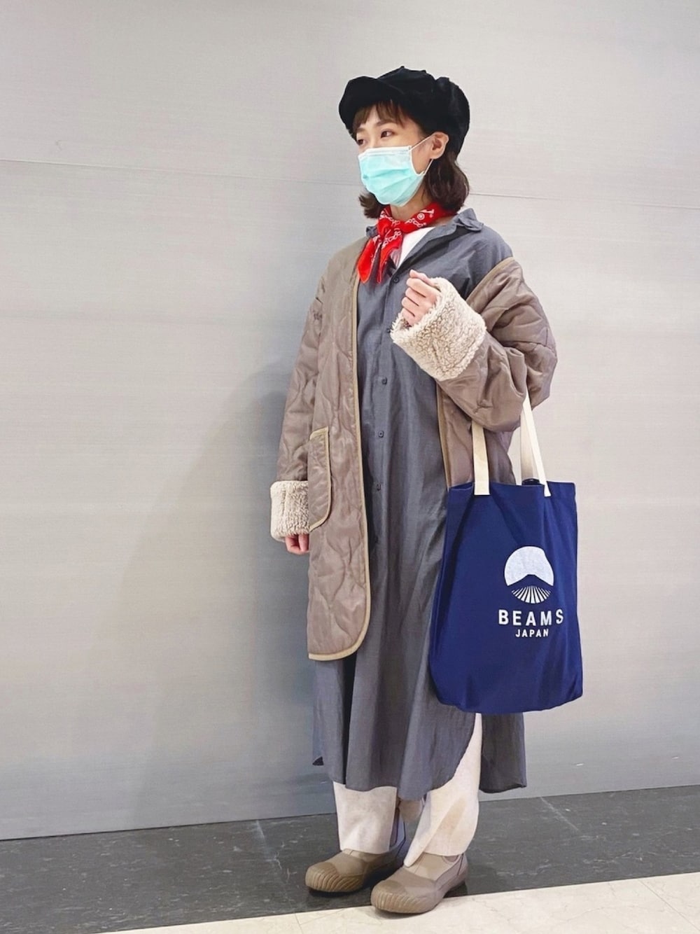 「VINTAGE、girl、KBF、BEAMS、beamsjapan、niko and ...、westoveralls、INFIELDERDESIGN、Moonstar、雨天搭配」｜「KBFの4wayミリタリーコート（その他アウター、ベージュ系）」を使った、Chaö Yi（あき)さん（レディース・155cm）の冬コーディネートの1枚目の写真