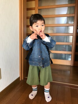 「花見」｜「アイテム（デニムジャケット）」を使った、DAIFUKU21NA3さん（キッズ・80cm）の春コーディネート