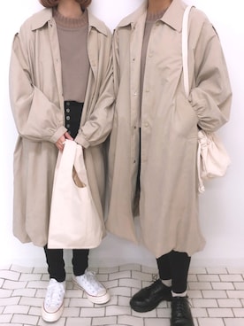 「双子コーデ」｜「アイテム（ステンカラーコート）」を使った、pairpairさん（レディース・165cm）の冬コーディネート