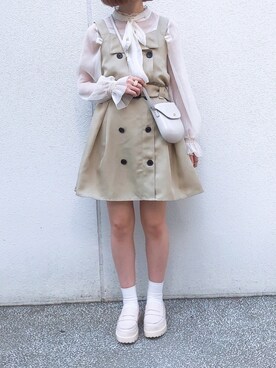 「ボウタイ」｜「アイテム（ジャンパースカート）」を使った、pairpairさん（レディース・165cm）の春コーディネート