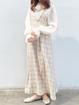 「チェックワンピース」｜「アイテム（ジャンパースカート）」を使った、pairpairさん（レディース・155cm）の春コーディネート