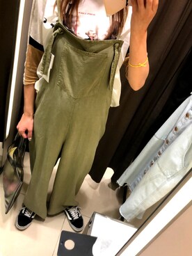 「ZARA（ザラ）のアイテム（サロペット/オーバーオール）」を使った、いえこさん（レディース・160cm）の夏コーディネート