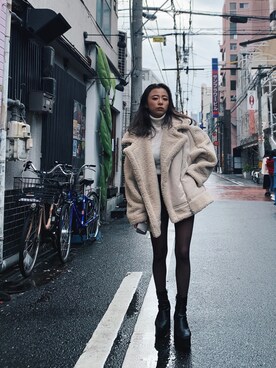 「EVRIS（エヴリス）のアイテム（その他アウター）」を使った、yunaさん（レディース・150cm）の冬コーディネート