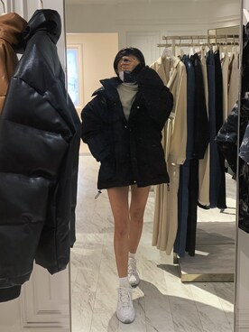 「EVRIS（エヴリス）のアイテム（ダウンジャケット/コート）」を使った、yunaさん（レディース・150cm）の秋コーディネート