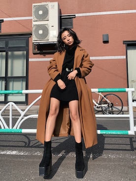 「EVRIS（エヴリス）のアイテム（チェスターコート）」を使った、yunaさん（レディース・150cm）の冬コーディネート