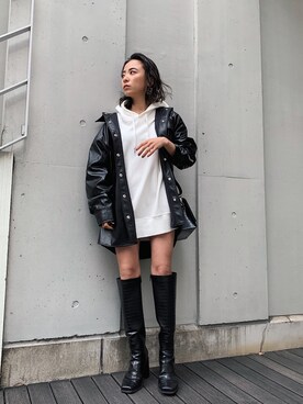 「EVRIS（エヴリス）のクロコライクWOODショルダーBAG（ショルダーバッグ）」を使った、yunaさん（レディース・150cm）の冬コーディネート