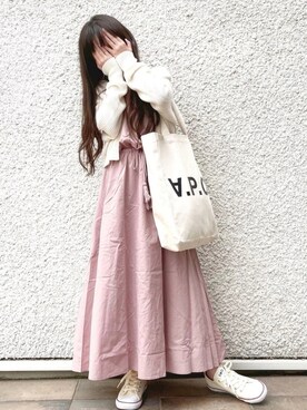 リネンタッチマキシ丈ワンピースを使った人気ファッションコーディネート Wear
