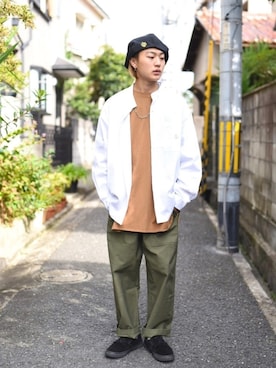 「秋のカフェオレコーデ」｜「アイテム（スリッポン）」を使った、417さん（メンズ・168cm）の秋コーディネート