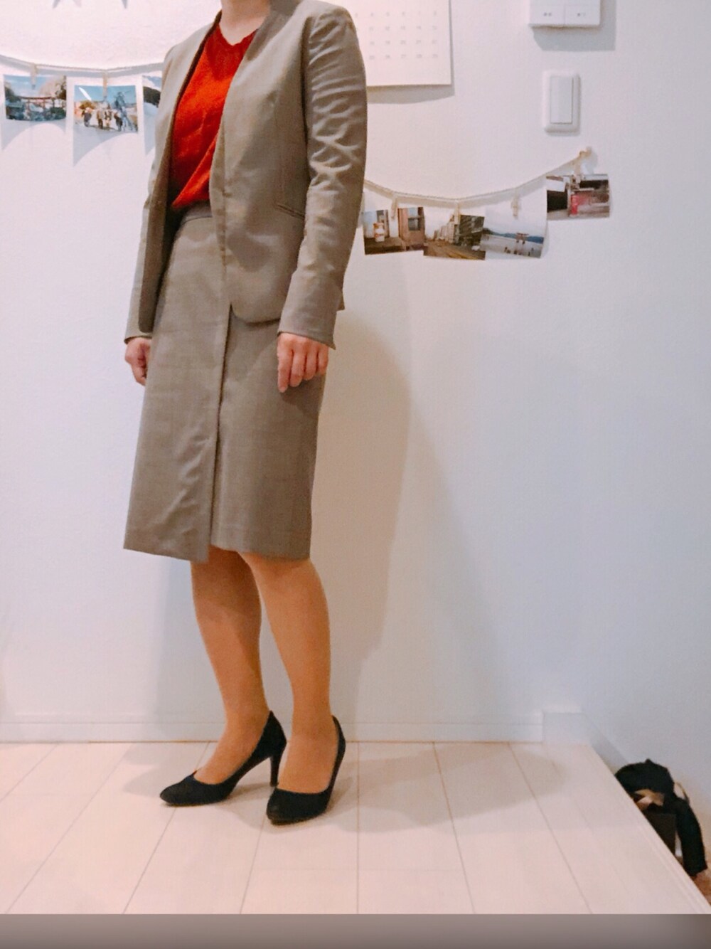 「オフィススタイル」｜「green label relaxingの[カチリラ] ◆D ラップ風 スカート（スカート、ブラウン系）」を使った、Mayu  さん（レディース・157cm）の秋コーディネートの1枚目の写真