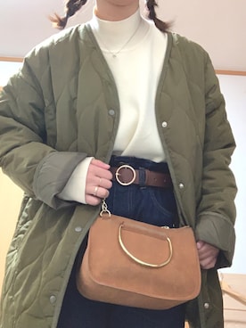 「GU（ジーユー）のアイテム（ジャケット/アウター、グリーン系）」を使った、ももちさん（レディース・156cm）の冬コーディネート