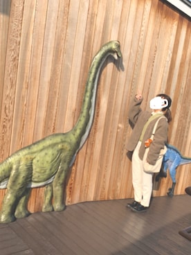 「GU（ジーユー）のアイテム（ジャケット/アウター、ブラウン系）」を使った、ももちさん（レディース・156cm）の冬コーディネート