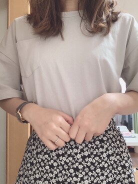 「Samansa Mos2（サマンサ モスモス）のアイテム（Tシャツ/カットソー、グレー系）」を使った、ももちさん（レディース・156cm）の夏コーディネート