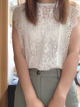 「GU（ジーユー）のアイテム（トップス、ホワイト系）」を使った、ももちさん（レディース・156cm）の夏コーディネート