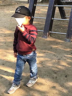 「3can4on（サンカンシオン）のアイテム（帽子）」を使った、3kids mamaさん（キッズ・110cm）の秋コーディネート