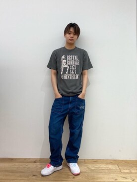 A HYSTERIC GLAMOURルクア大阪店 employee Lin is wearing HYSTERIC GLAMOUR "HG SIGNBOARD デッキパンツ"