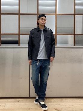 「レザーコーデ」｜「アイテム（その他アウター）」を使った、Linさん（メンズ・177cm）の秋コーディネート