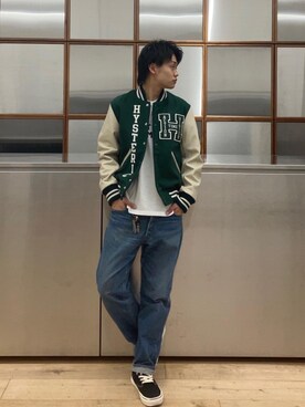 「でにむ」｜「アイテム（スタジャン）」を使った、Linさん（メンズ・177cm）の冬コーディネート